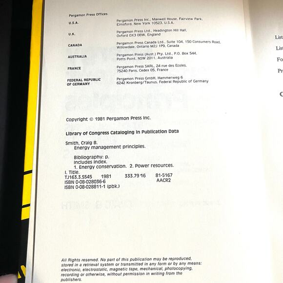 Energy Management Principles Craig B. Smith 1981 Hardcover Energy Conservation - Picture 4 of 8